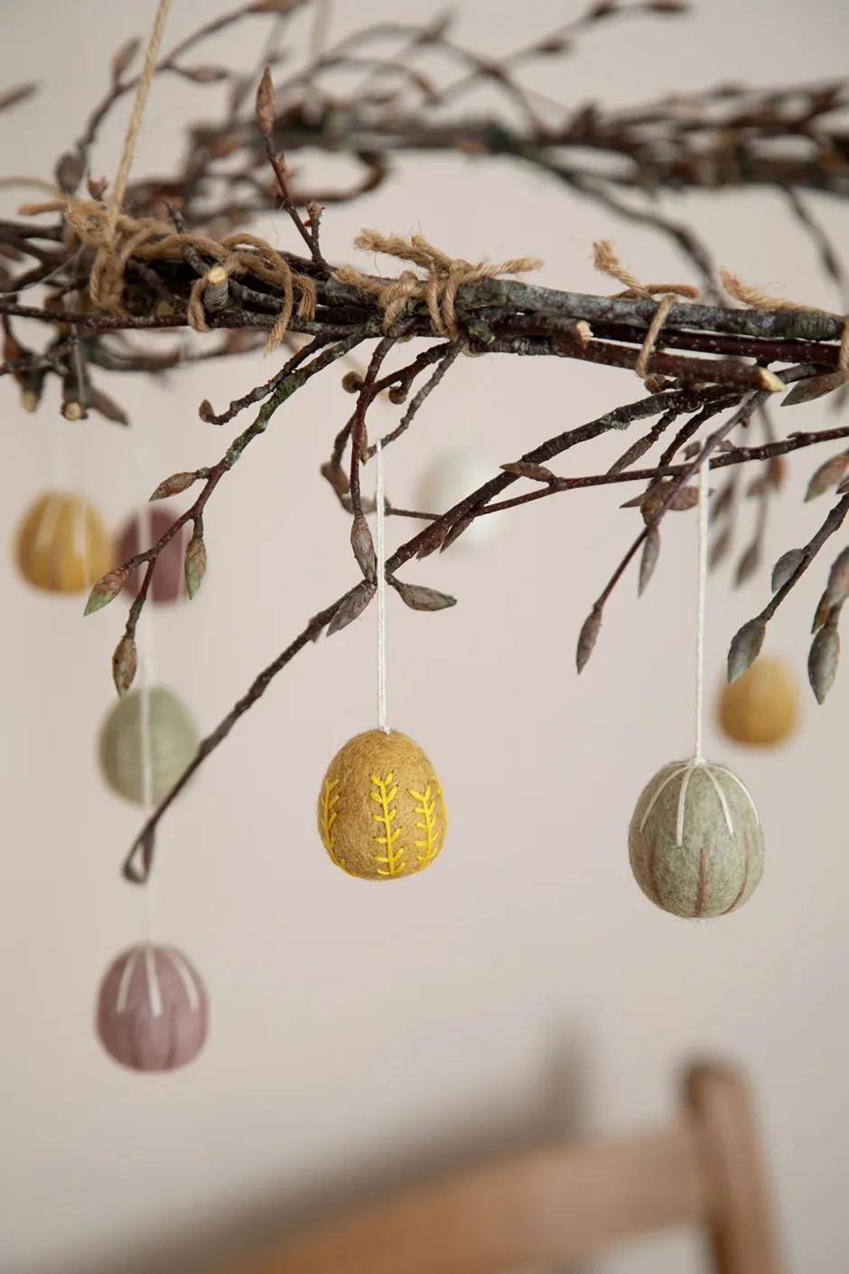 Cottontails Baby Handmade Felt|En Gry & Sif - three handmade felt embroidered eggs