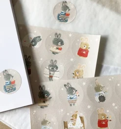 Cottontails Baby Stickers & Stationery|Bunny Cards & Stationery|Handmade Paper Stickers - Cosy Bunnies