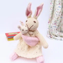 Cottontails Baby Soft Toy Bunnies|Mother Rabbit and Baby - hand knitted organic cotton