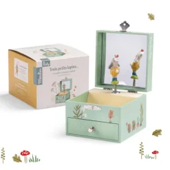 Cottontails Baby Wooden Bunnies|Wooden Toys|Moulin Roty Three Rabbits Musical Jewellery Box