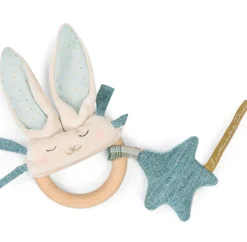 Cottontails Baby Bunnies For Babies|Comforters & Rattles|Moulin Roty wooden ring rattle - blue & cream rabbit