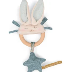 Cottontails Baby Bunnies For Babies|Comforters & Rattles|Moulin Roty wooden ring rattle - blue & cream rabbit