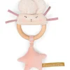 Cottontails Baby Comforters & Rattles|Moulin Roty wooden ring rattle - pink & cream mouse
