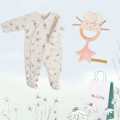 Cottontails Baby Handpicked Gift Sets|Clothing & Nursery|New Baby Gift Set - pretty sleep suit & mouse rattle