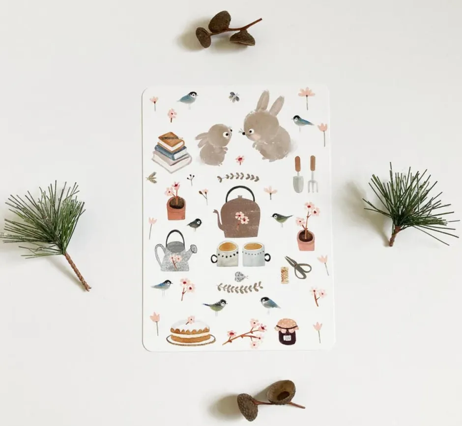 Cottontails Baby Cards|Bunny Cards & Stationery|Postcard & Envelope - Bunny Teatime