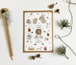 Cottontails Baby Cards|Bunny Cards & Stationery|Postcard & Envelope - Bunny Teatime