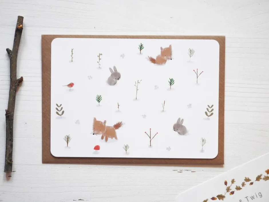 Cottontails Baby Cards|Bunny Cards & Stationery|Postcard & Envelope - Fox & Bunny Woodland