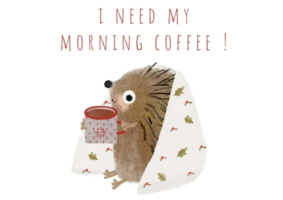 Cottontails Baby Cards|Postcard & Envelope - Hedgehog & Morning Coffee