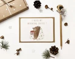Cottontails Baby Cards|Postcard & Envelope - Hedgehog & Morning Coffee