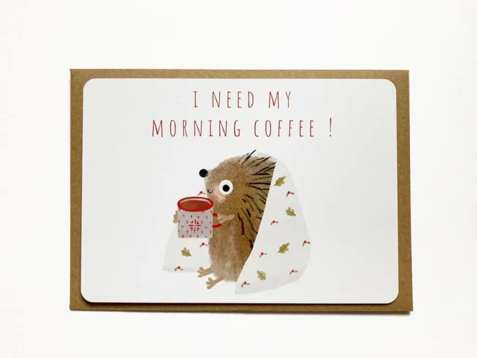 Cottontails Baby Cards|Postcard & Envelope - Hedgehog & Morning Coffee