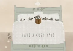 Cottontails Baby Cards|Postcard & Envelope - Mouse Family in Bed / Cosy Day